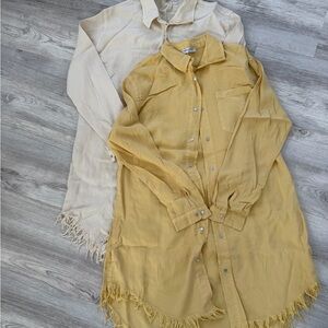 Yellow and Cream Fringed Shirt Dresses Tunic Long Sleeve new without tags
